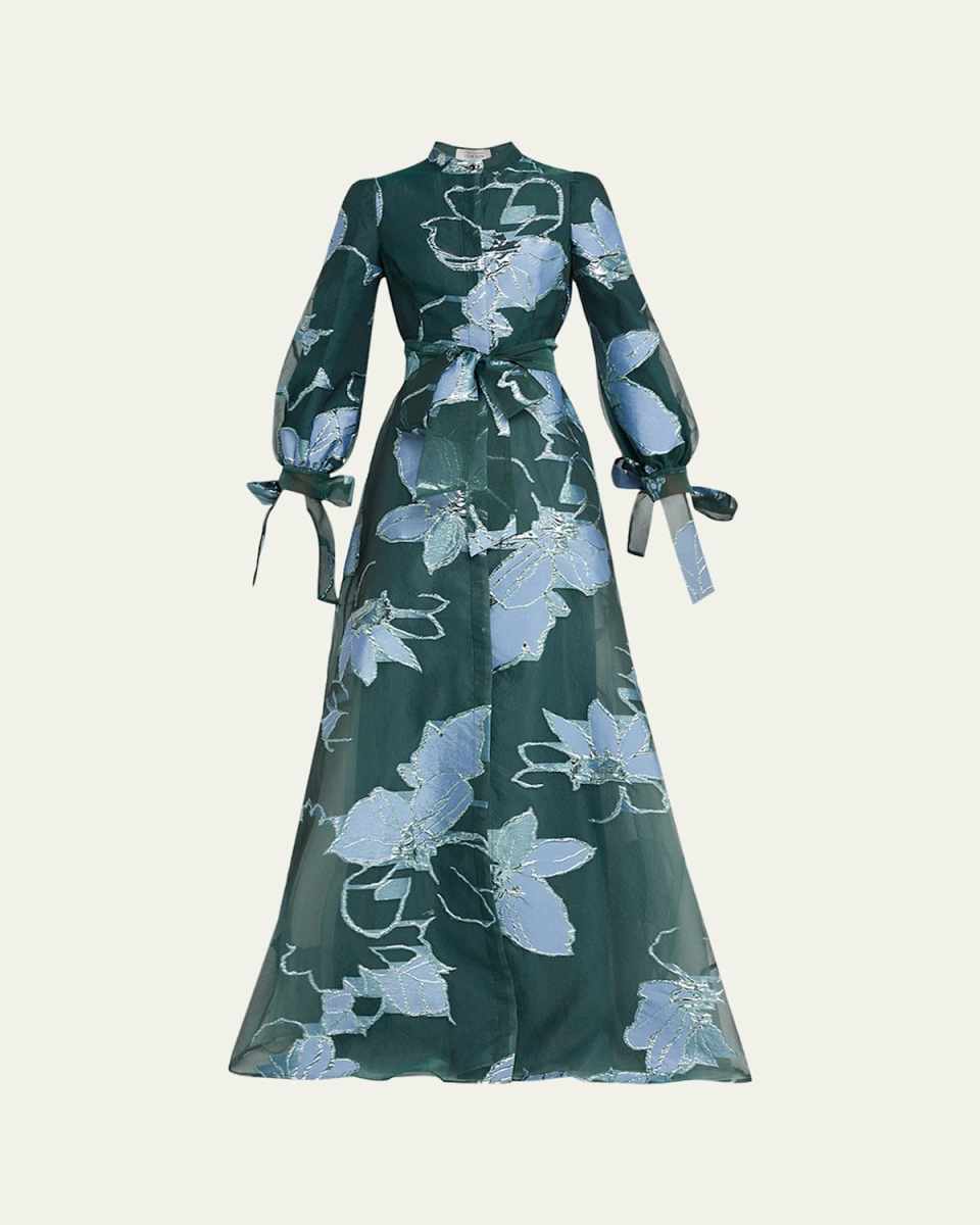 Floral Metallic Jacquard Shirt Gown